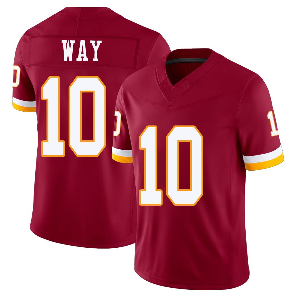 Washington #10 Way Player Football V Neck Short Sleeve Red Jersey Tress For Men Youth Women Gift