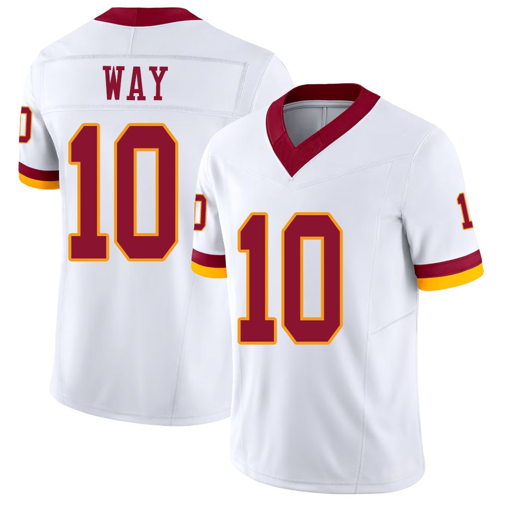Washington #10 Way Player Football V Neck Short Sleeve White Jersey Tress For Men Youth Women Gift