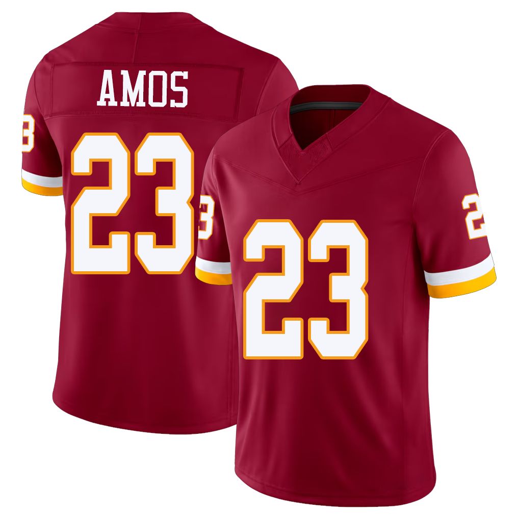 Washington #23 Amos Player Football V Neck Short Sleeve Red Jersey Trey For Men Youth Women Gift