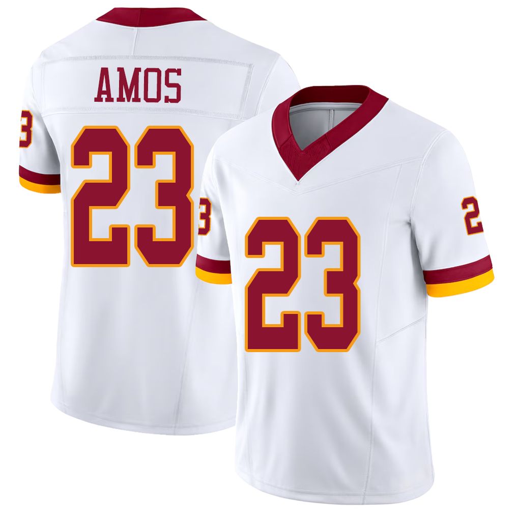 Washington #23 Amos Player Football V Neck Short Sleeve White Jersey Trey For Men Youth Women Gift