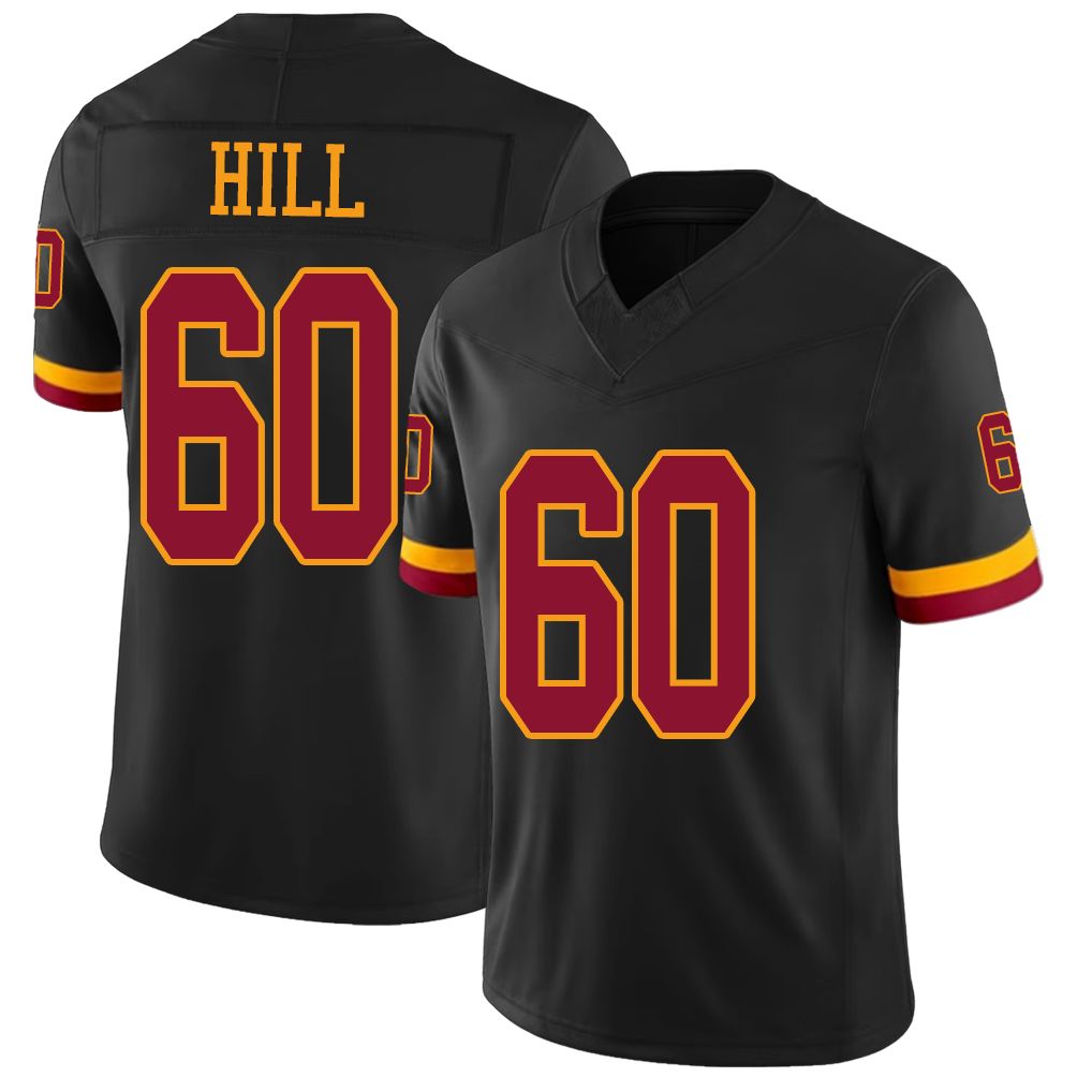Washington #60 Hill Player Football V Neck Short Sleeve Jersey Black Trey For Men Youth Women Gift