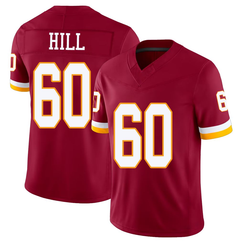 Washington #60 Hill Player Football V Neck Short Sleeve Red Jersey Trey For Men Youth Women Gift