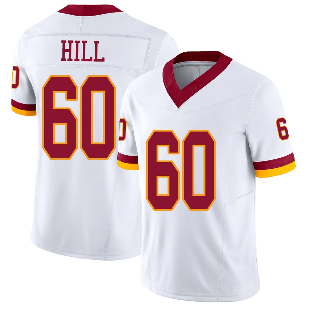 Washington #60 Hill Player Football V Neck Short Sleeve White Jersey Trey For Men Youth Women Gift