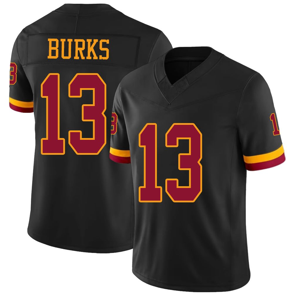 Washington #13 Burks Player Football V Neck Short Sleeve Jersey Black Treylon For Men Youth Women Gift