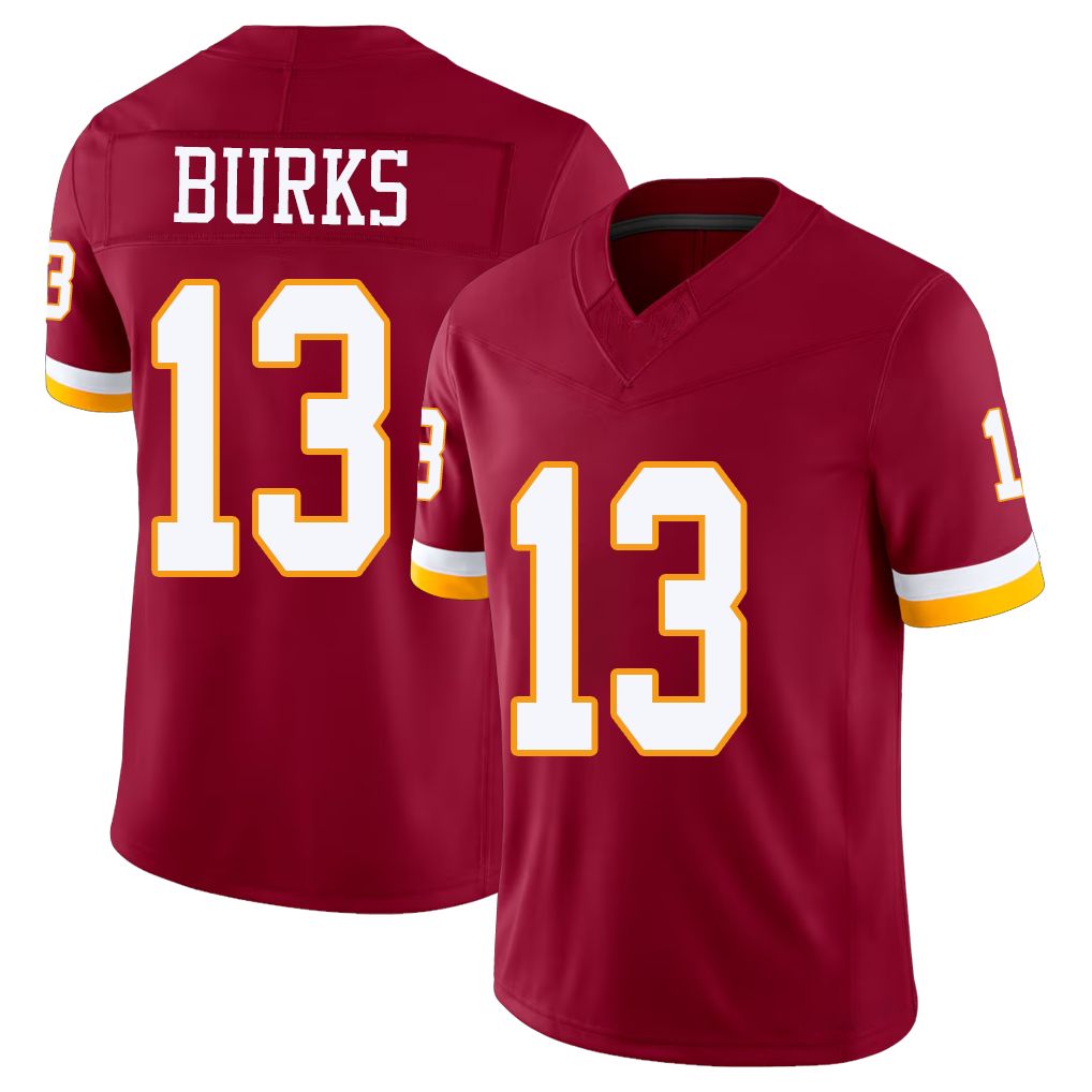 Washington #13 Burks Player Football V Neck Short Sleeve Red Jersey Treylon For Men Youth Women Gift