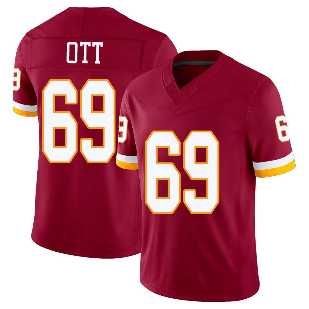 Washington #69 Ott Player Football V Neck Short Sleeve Red Jersey Tyler For Men Youth Women Gift