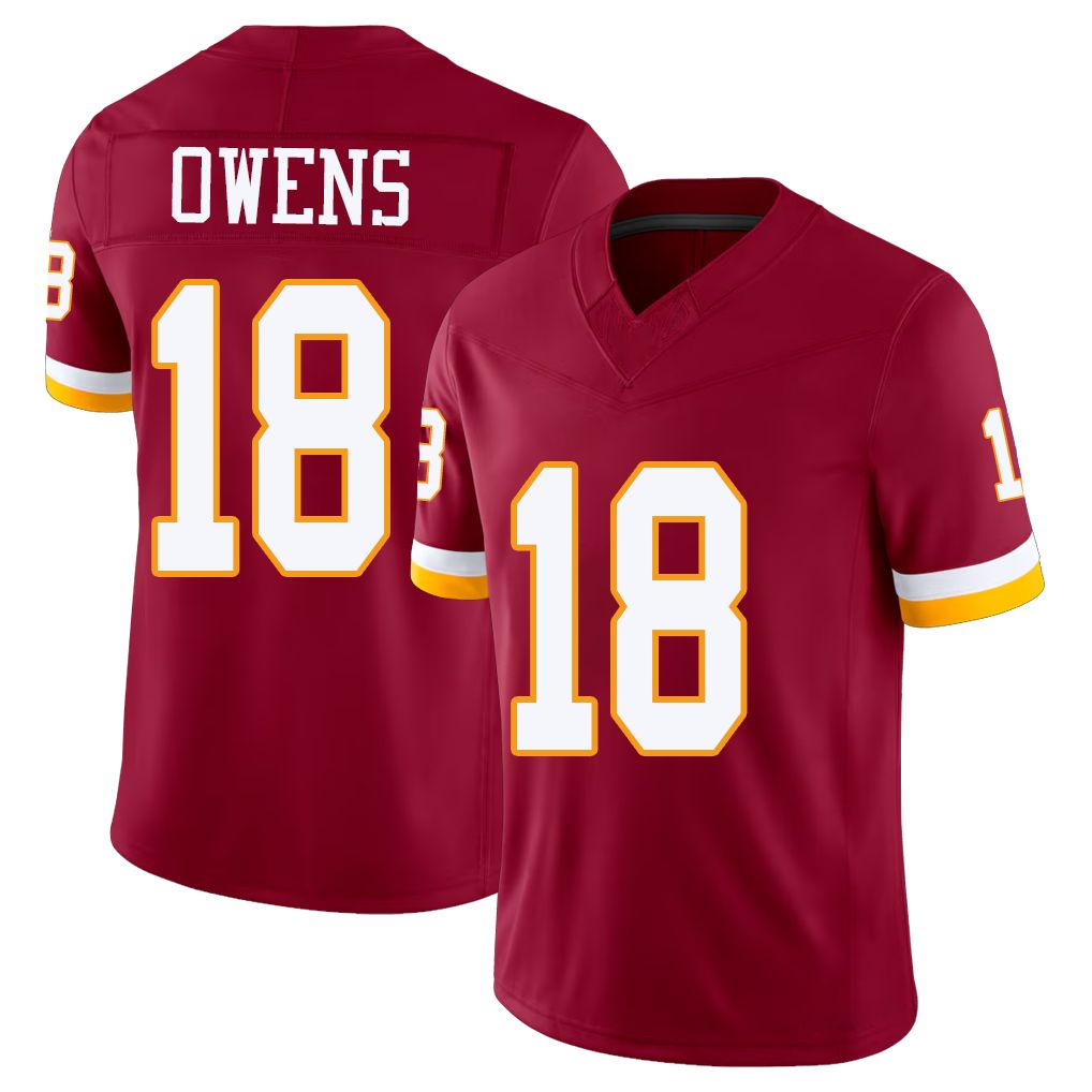 Washington #18 Owens Player Football V Neck Short Sleeve Red Jersey Tyler For Men Youth Women Gift