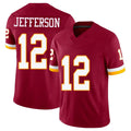 Washington #12 Jefferson Player Football V Neck Short Sleeve Red Jersey Van For Men Youth Women Gift