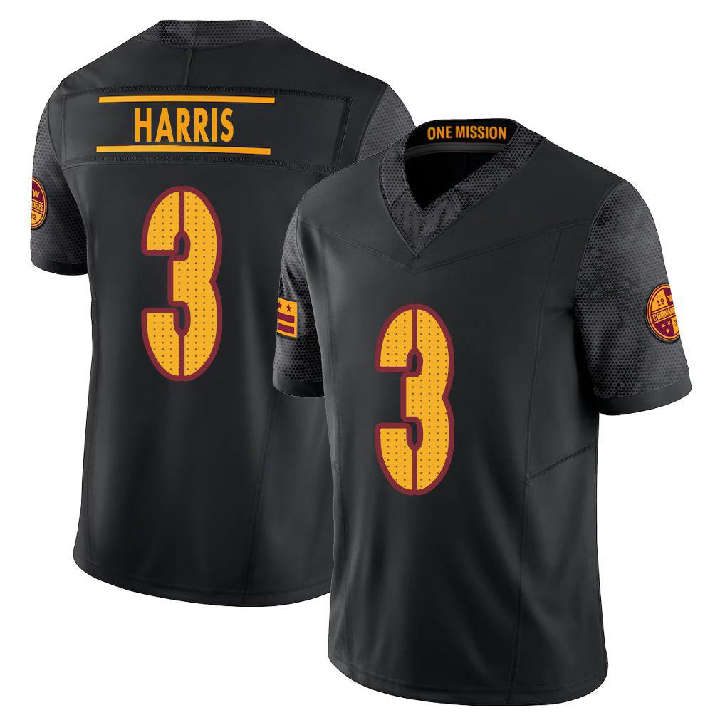 Washington #3 Harris Player Football V Neck Short Sleeve Black Jersey Will For Men Youth Women Gift