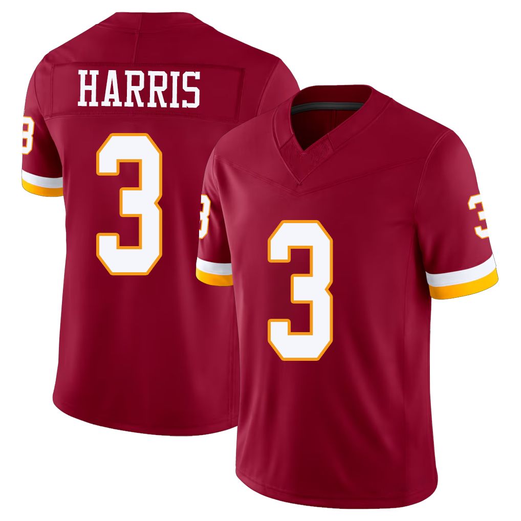 Washington #3 Harris Player Football V Neck Short Sleeve Red Jersey Will For Men Youth Women Gift