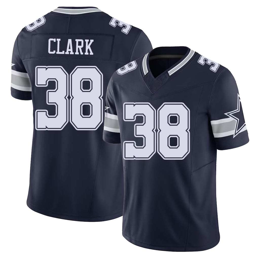 Dallas #38 Alijah Player Football V Neck Short Sleeve Navy Jersey Clark For Men Youth Women Gift