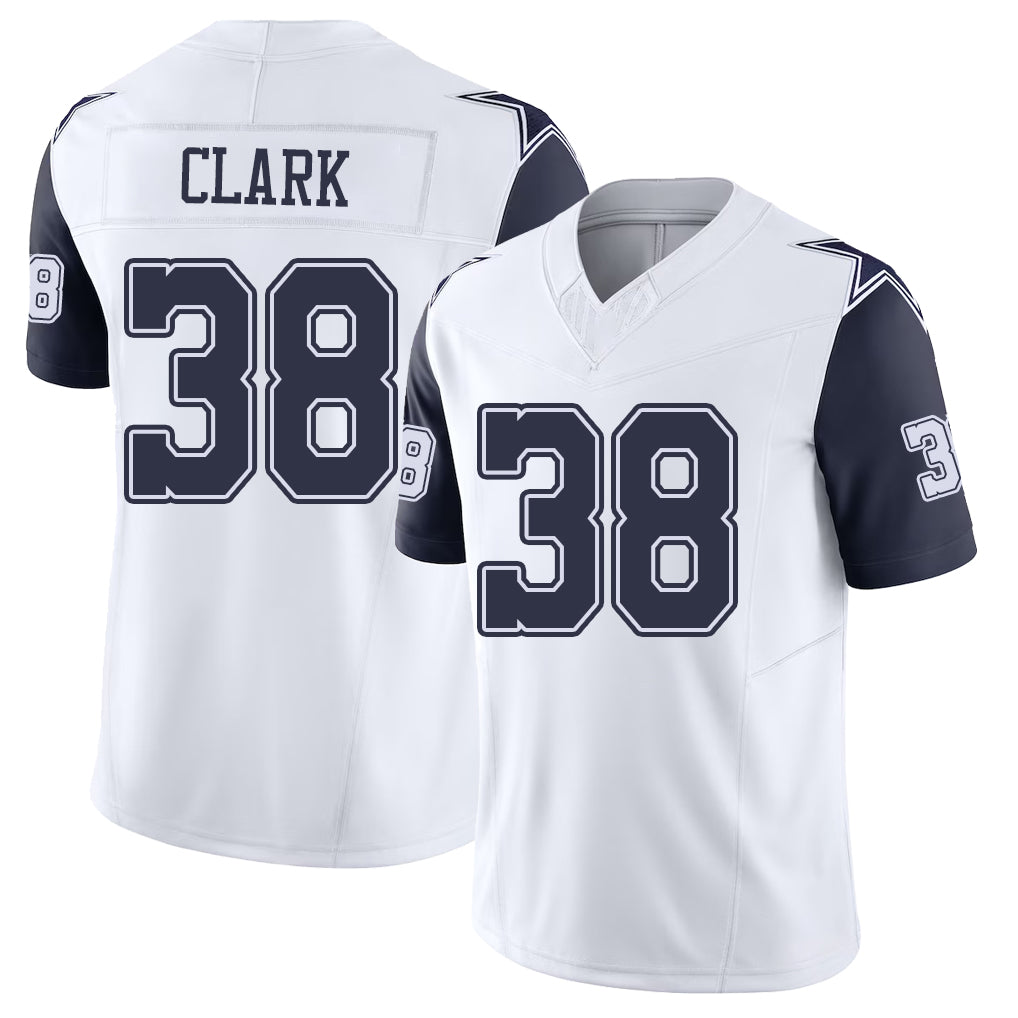 Dallas #38 Alijah Player Football V Neck Short Sleeve White Jersey Clark For Men Youth Women Gift