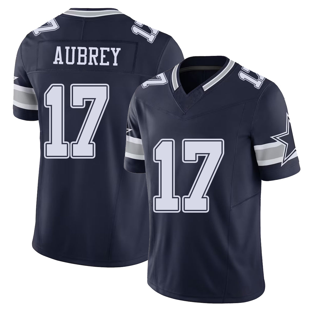 Dallas #17 Brandon Player Football V Neck Short Sleeve Navy Jersey Aubrey For Men Youth Women Gift