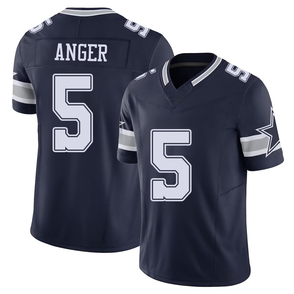 Dallas #5 Bryan Player Football V Neck Short Sleeve Navy Jersey Anger For Men Youth Women Gift