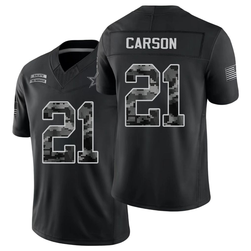 Dallas #21 Carson Player Football V Neck Short Sleeve Black Jersey Caelen For Men Youth Women Gift