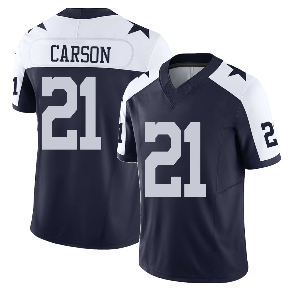 Dallas #21 Caelen Player Football V Neck Short Sleeve Navy Jersey Carson For Men Youth Women Gift