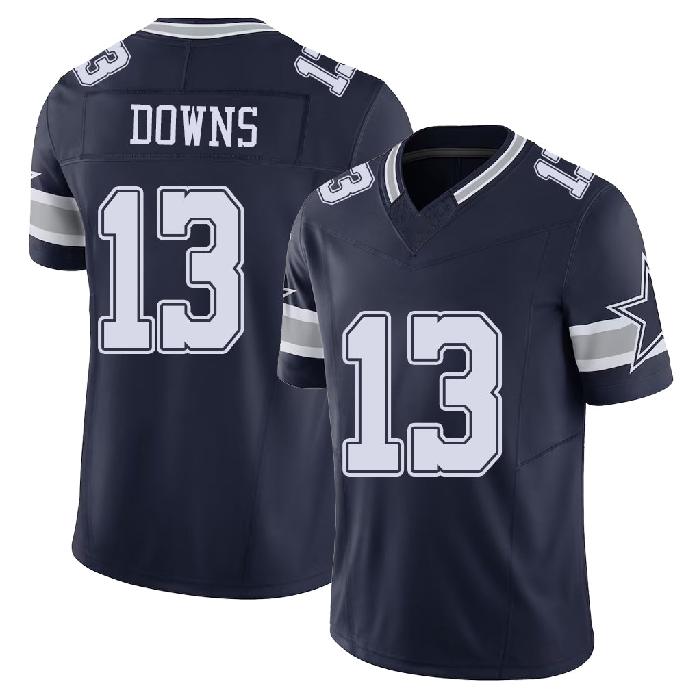 Dallas #13 Caleb Player Football V Neck Short Sleeve Navy Jersey Downs For Men Youth Women Gift