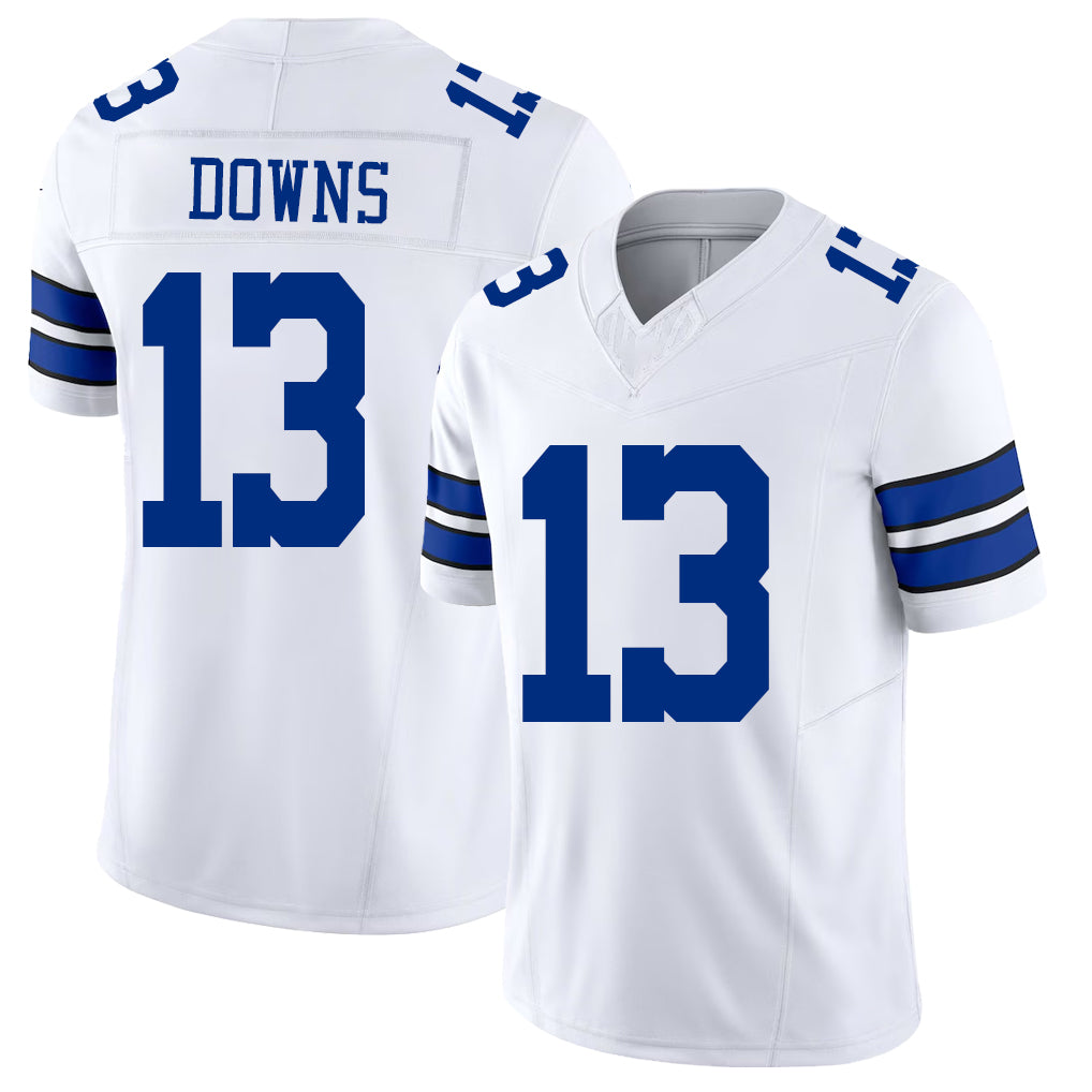 Dallas #13 Caleb Player Football V Neck Short Sleeve White Jersey Downs For Men Youth Women Gift