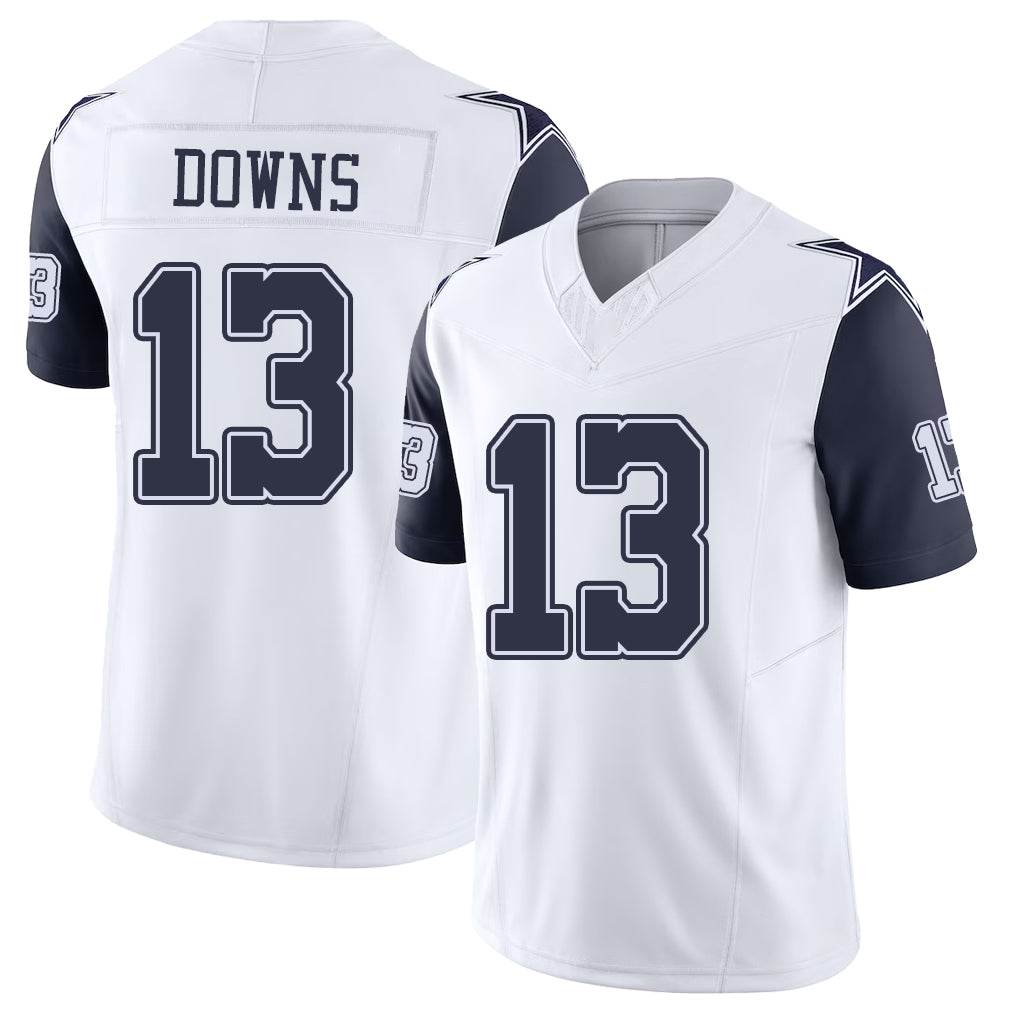 Dallas #13 Caleb Player Football V Neck Short Sleeve White Jersey Downs For Men Youth Women Gift