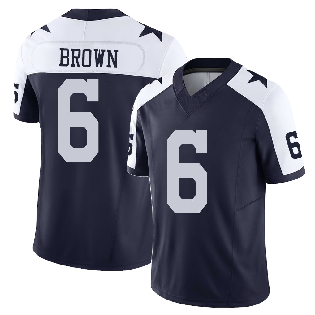 Dallas #6 Camden Player Football V Neck Short Sleeve Navy Jersey Brown For Men Youth Women Gift
