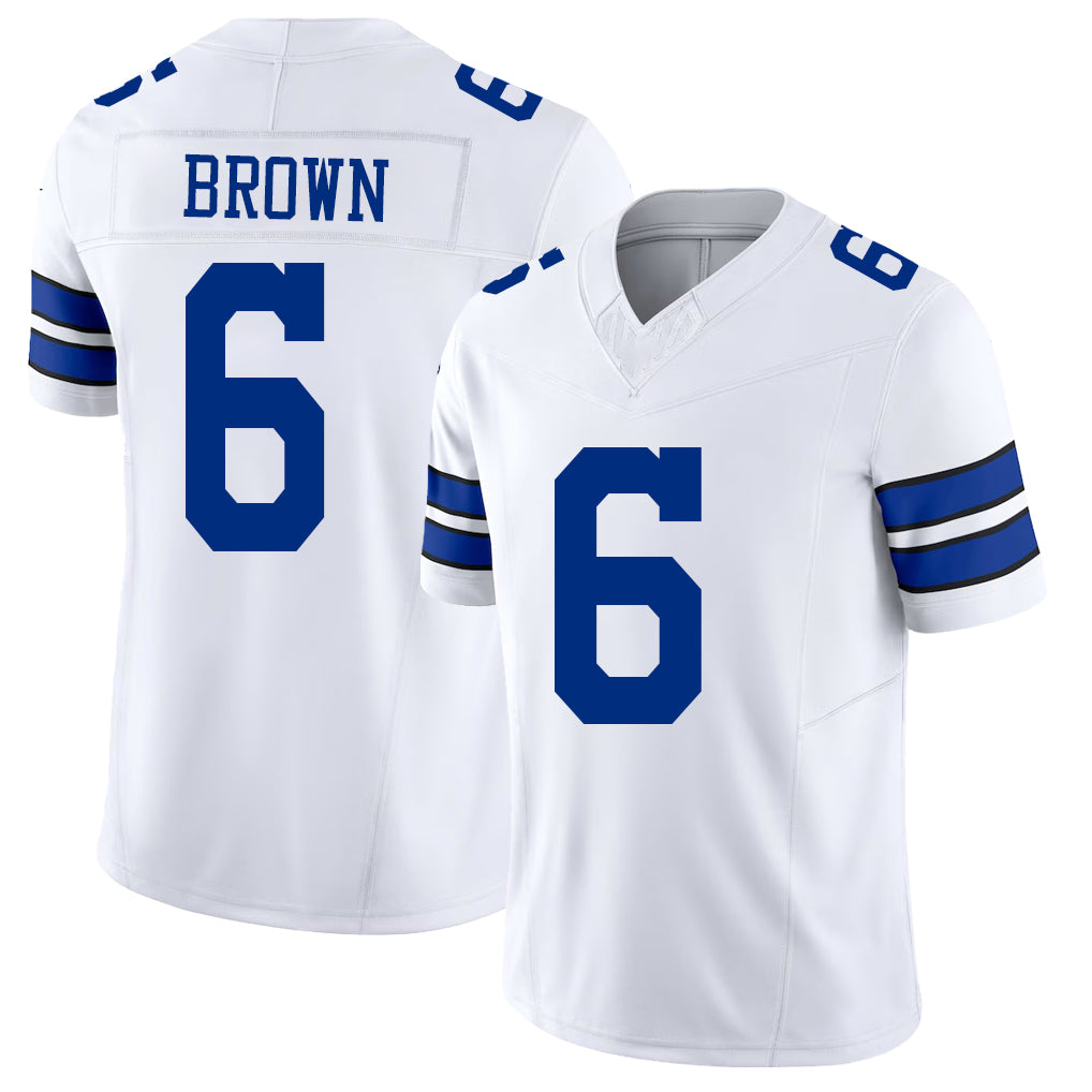 Dallas #6 Camden Player Football V Neck Short Sleeve White Jersey Brown For Men Youth Women Gift