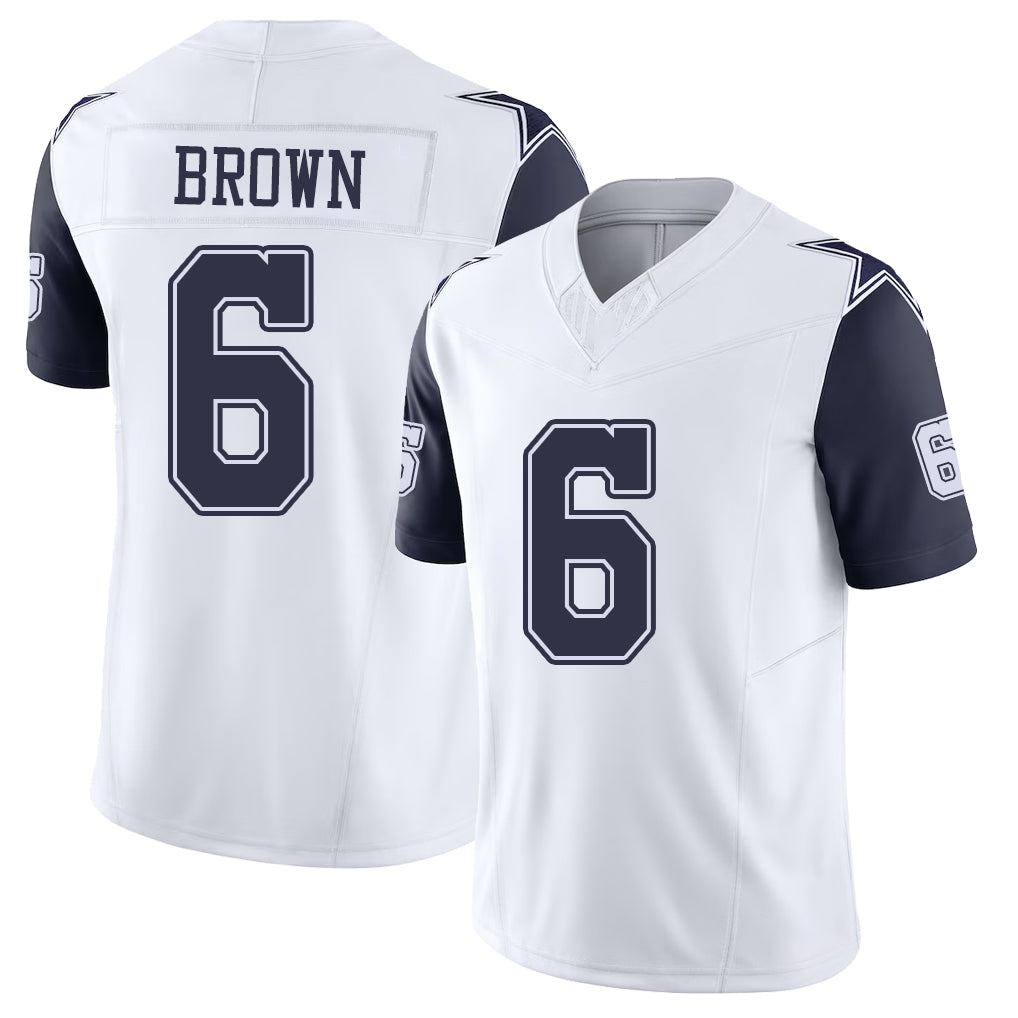 Dallas #6 Camden Player Football V Neck Short Sleeve White Jersey Brown For Men Youth Women Gift