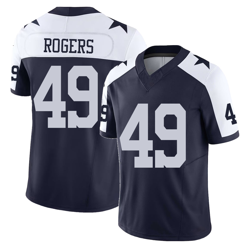 Dallas #49 Rogers Player Football V Neck Short Sleeve Navy Jersey DJ For Men Youth Women Gift