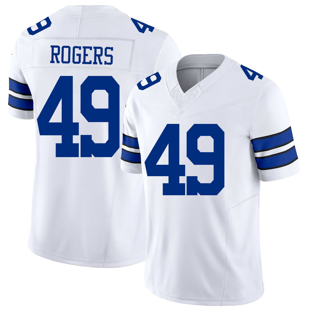 Dallas #49 Rogers Player Football V Neck Short Sleeve White Jersey DJ For Men Youth Women Gift