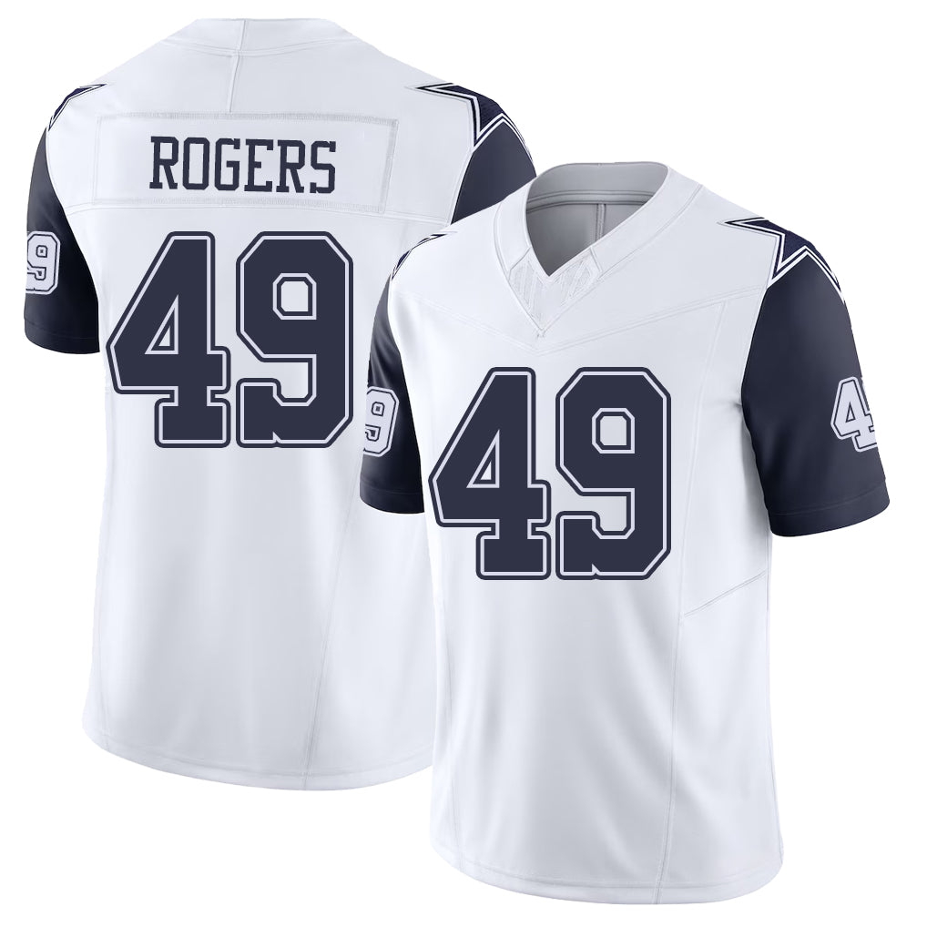 Dallas #49 Rogers Player Football V Neck Short Sleeve White Jersey DJ For Men Youth Women Gift