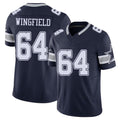 Dallas #64 Wingfield Player Football V Neck Short Sleeve Navy Jersey DJ For Men Youth Women Gift