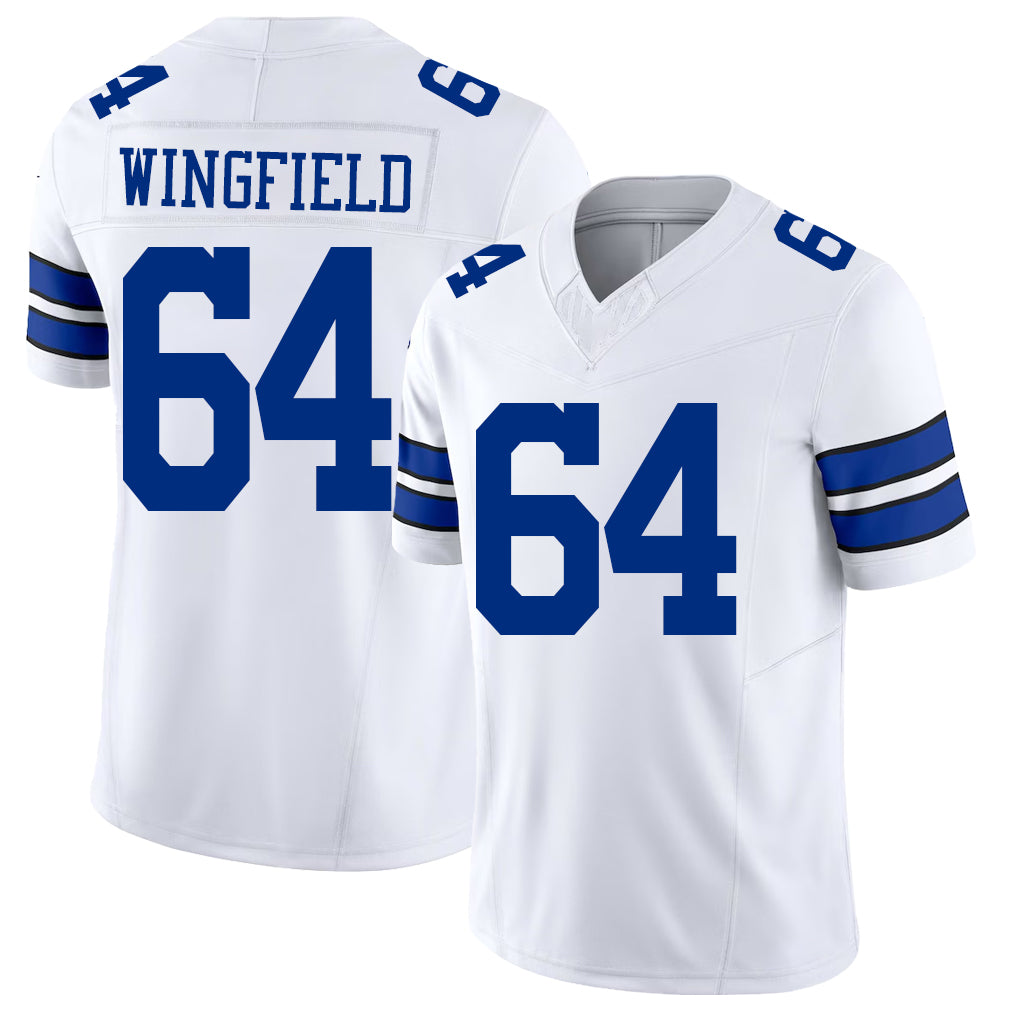 Dallas #64 Wingfield Player Football V Neck Short Sleeve White Jersey DJ For Men Youth Women Gift