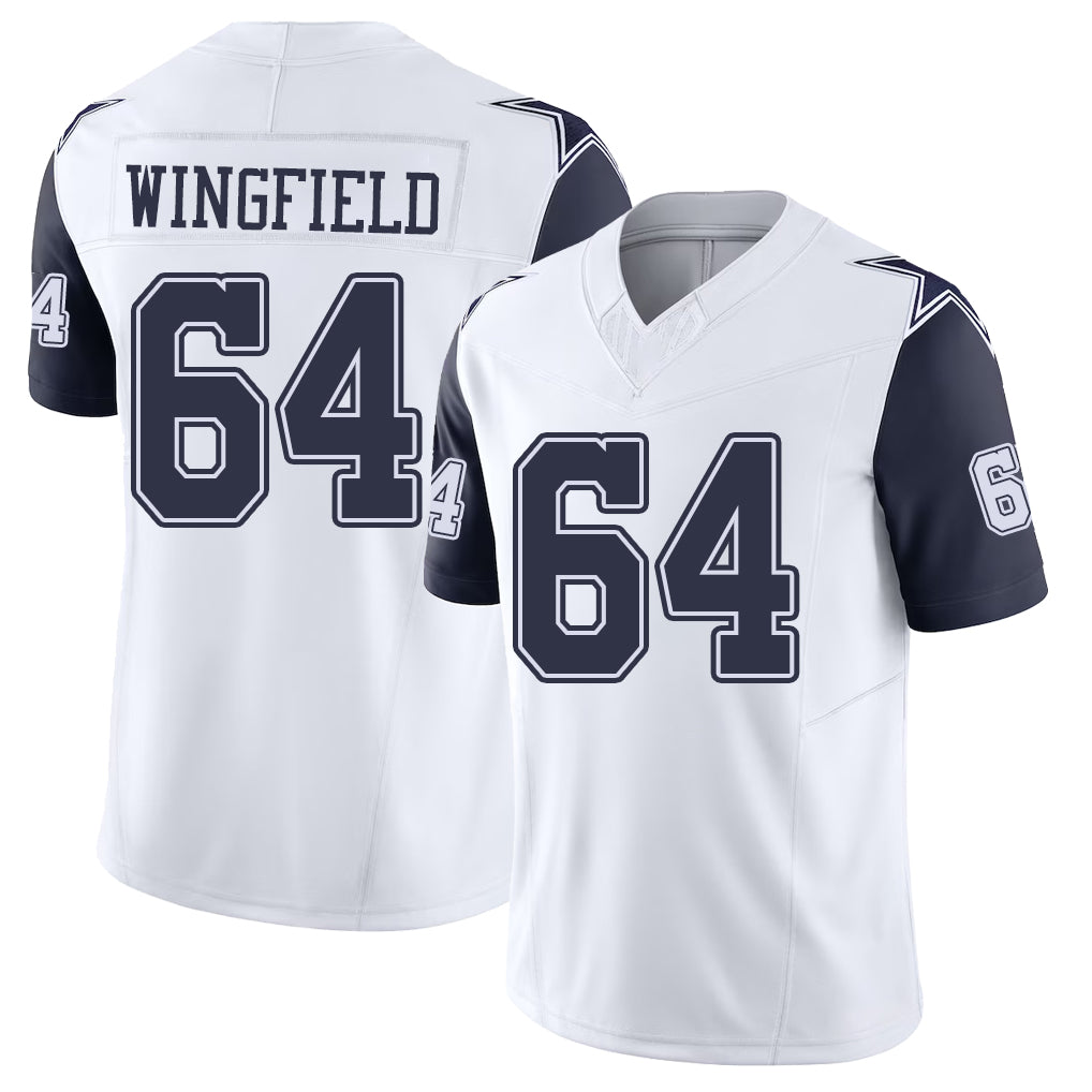 Dallas #64 Wingfield Player Football V Neck Short Sleeve White Jersey DJ For Men Youth Women Gift