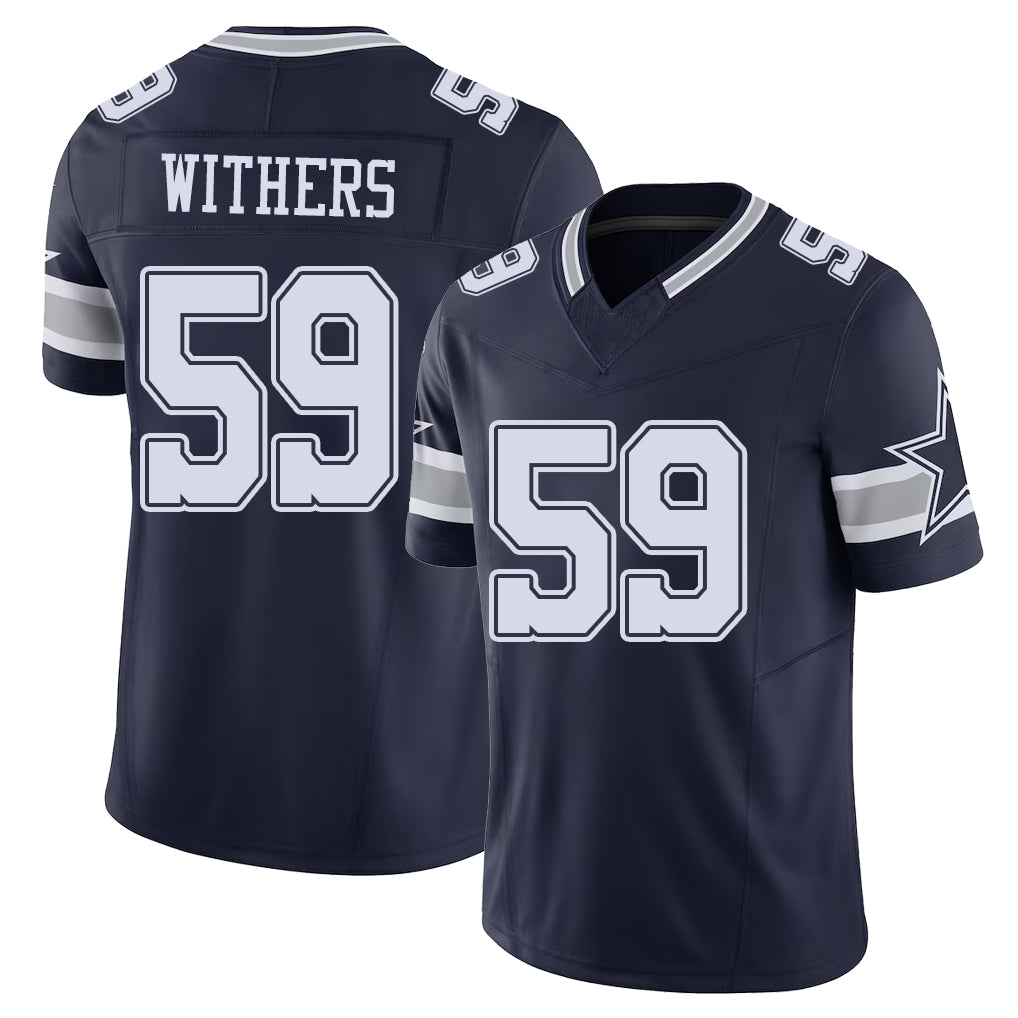 Dallas #59 Withers Player Football V Neck Short Sleeve Navy Jersey DJ For Men Youth Women Gift