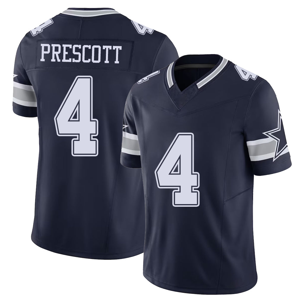 Dallas #4 Dak Player Football V Neck Short Sleeve Navy Jersey Prescott For Men Youth Women Gift