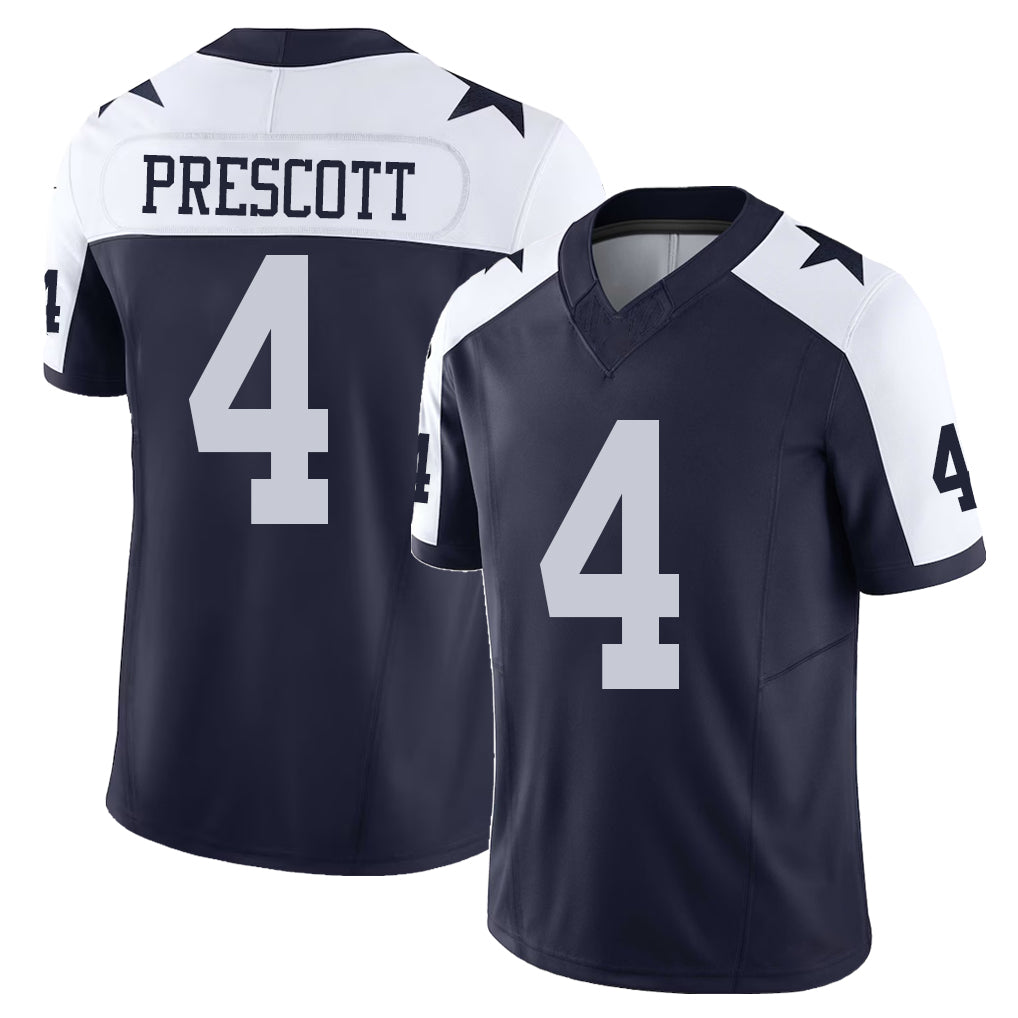 Dallas #4 Dak Player Football V Neck Short Sleeve Navy Jersey Prescott For Men Youth Women Gift