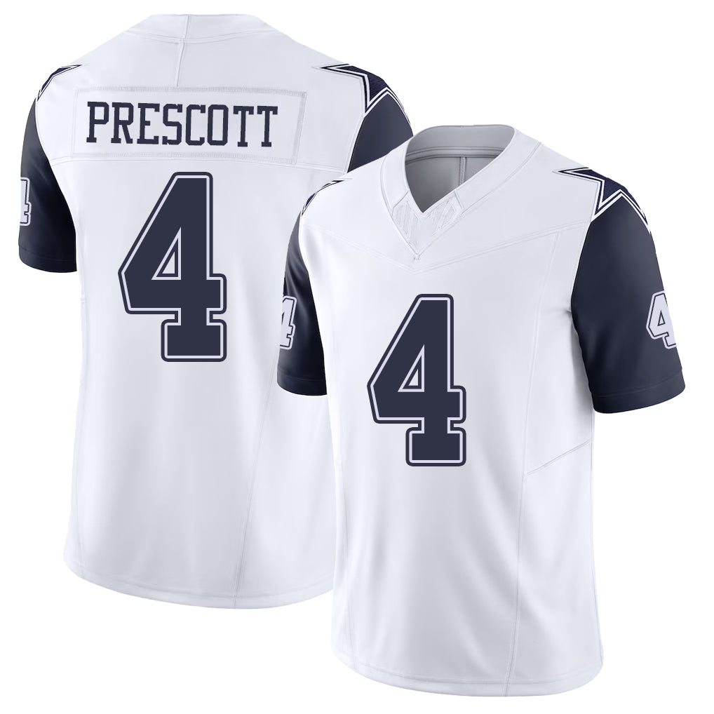 Dallas #4 Dak Player Football V Neck Short Sleeve White Jersey Prescott For Men Youth Women Gift