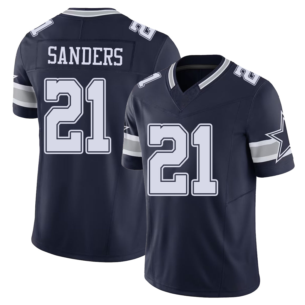 Dallas #21 Deion Player Football V Neck Short Sleeve Navy Jersey Sanders For Men Youth Women Gift