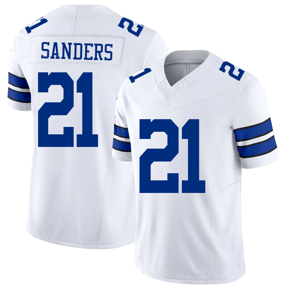 Dallas #21 Deion Player Football V Neck Short Sleeve White Jersey Sanders For Men Youth Women Gift