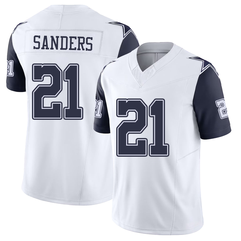 Dallas #21 Deion Player Football V Neck Short Sleeve White Jersey Sanders For Men Youth Women Gift
