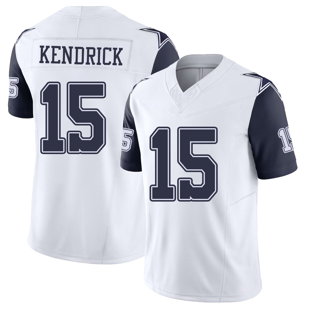 Dallas #15 Derion Player Football V Neck Short Sleeve White Jersey Kendrick For Men Youth Women Gift
