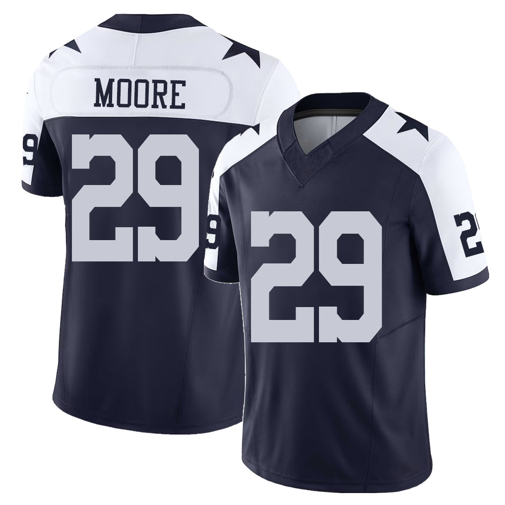 Dallas #29 Moore Player Football V Neck Short Sleeve Navy Jersey Devin  For Men Youth Women Gift