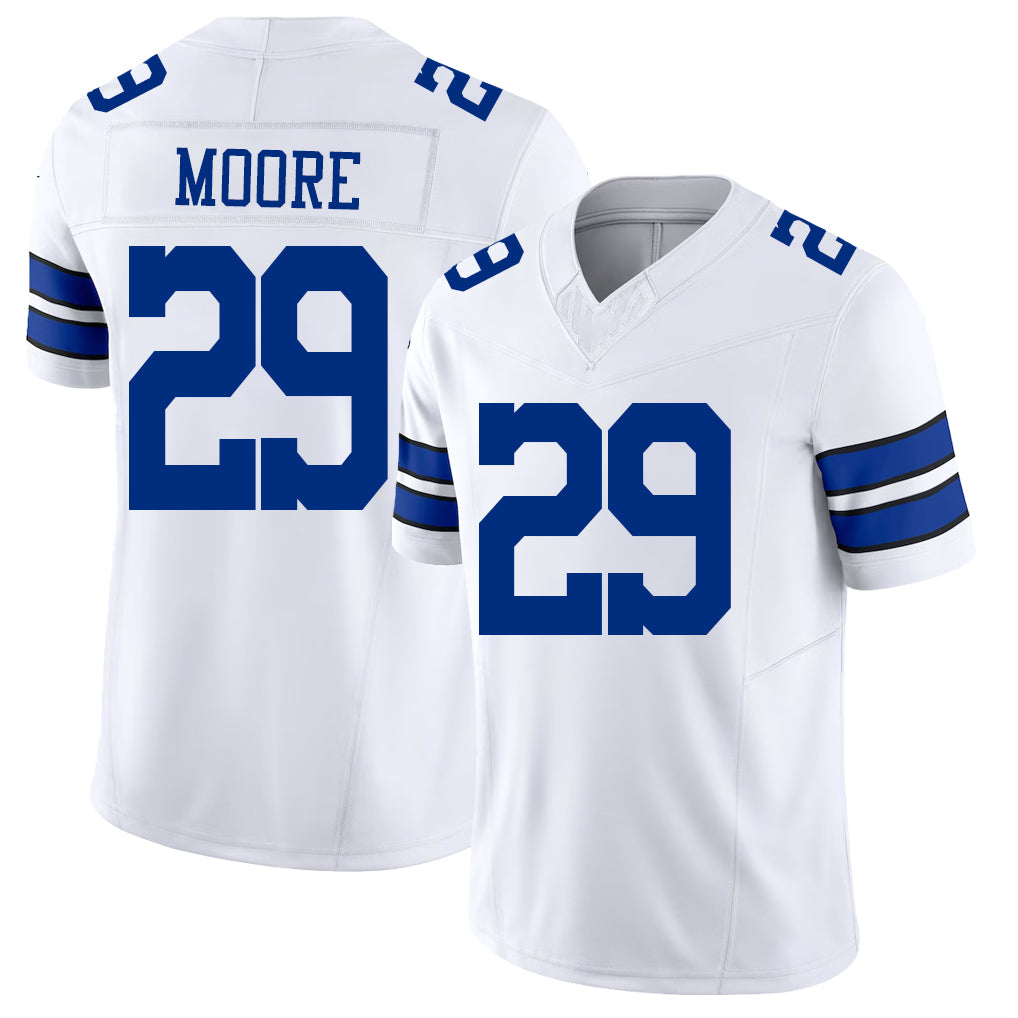 Dallas #29 Moore Player Football V Neck Short Sleeve White Jersey Devin For Men Youth Women Gift