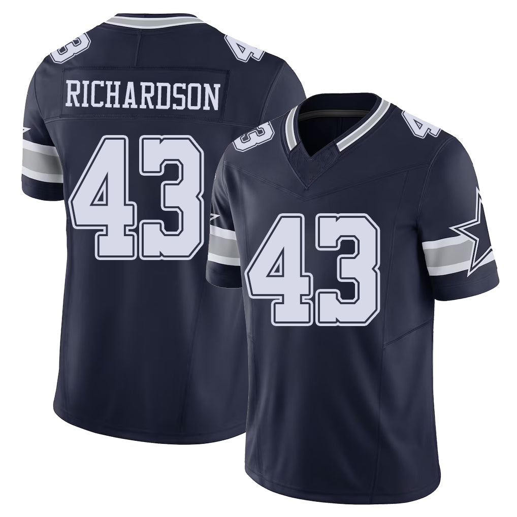 Dallas #43 Richardson Player Football V Neck Short Sleeve Navy Jersey Dominic For Men Youth Women Gift
