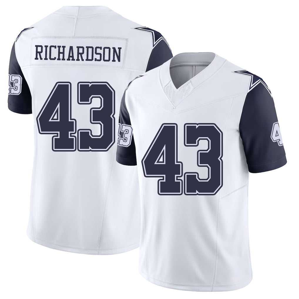 Dallas #43 Richardson Player Football V Neck Short Sleeve White Jersey Dominic For Men Youth Women Gift