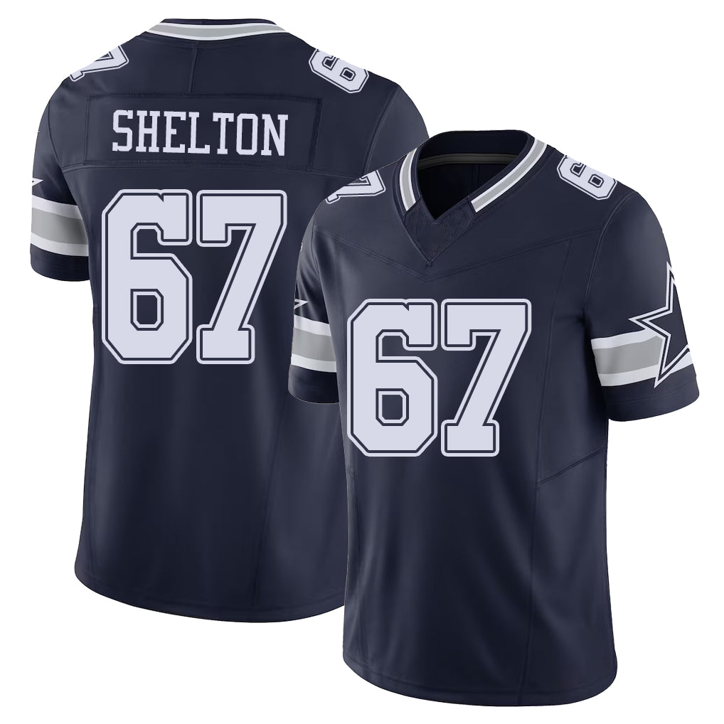Dallas #67 Shelton Player Football V Neck Short Sleeve Navy Jersey Drew For Men Youth Women Gift