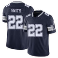 Dallas #22 Smith Player Football V Neck Short Sleeve Navy Jersey Emmitt For Men Youth Women Gift