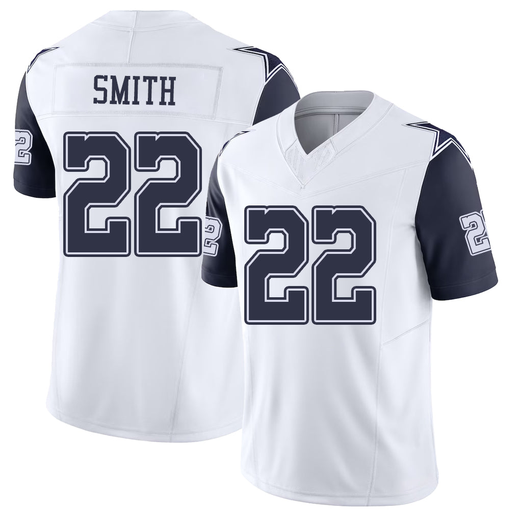 Dallas #22 Smith Player Football V Neck Short Sleeve White Jersey Emmitt For Men Youth Women Gift