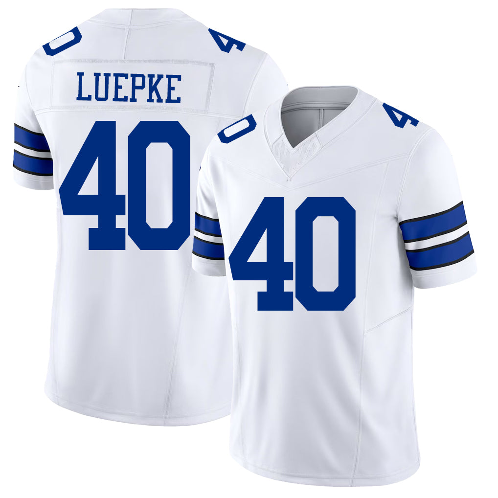 Dallas #40 Luepke Player Football V Neck Short Sleeve White Jersey Hunter For Men Youth Women Gift