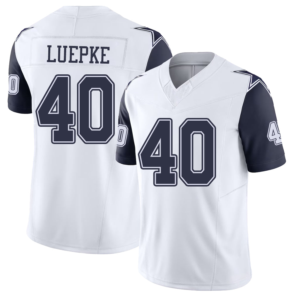 Dallas #40 Luepke Player Football V Neck Short Sleeve White Jersey Hunter For Men Youth Women Gift