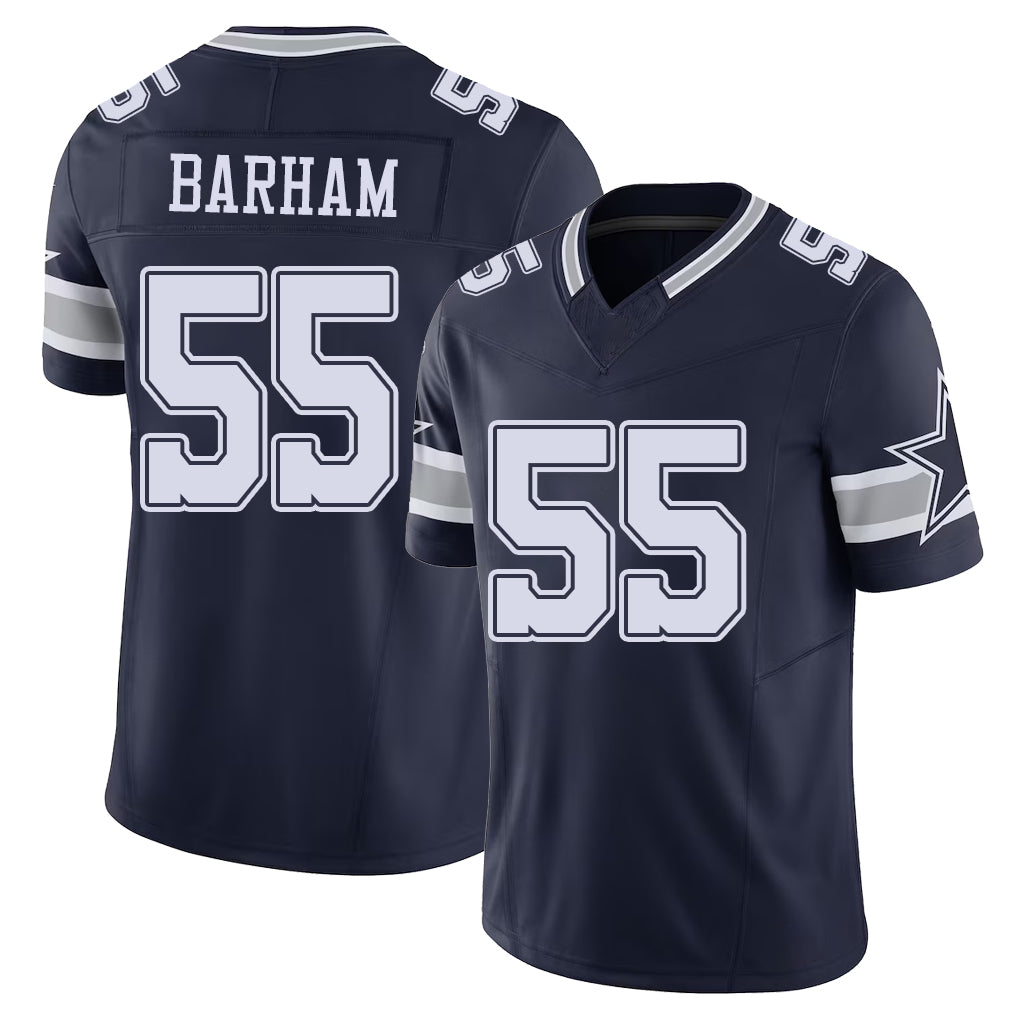 Dallas #55 Barham Player Football V Neck Short Sleeve Navy Jersey Jaishawn For Men Youth Women Gift
